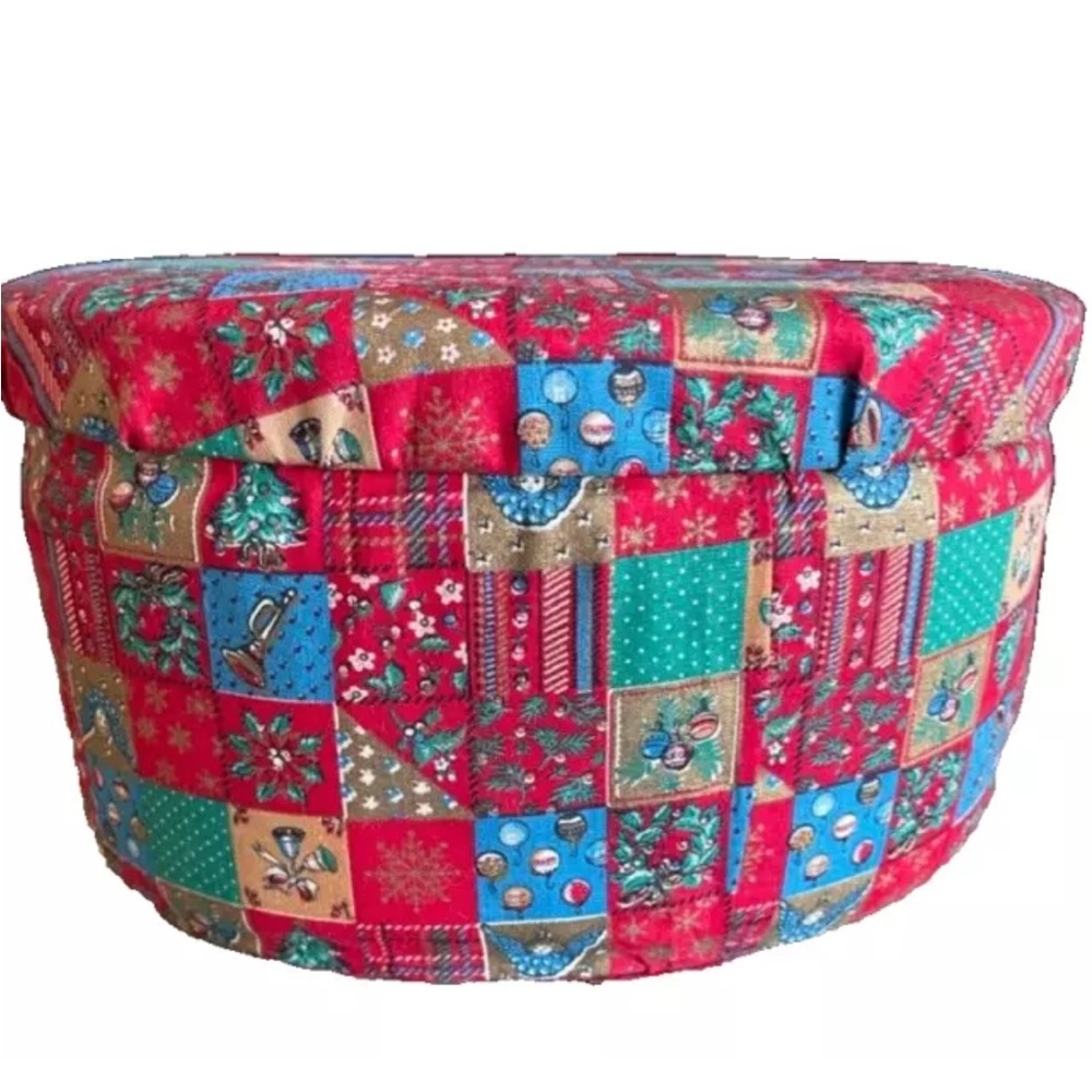 Vintage Quilted Red Christmas Sewing Box RARE FIND!